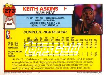 1992-93 Topps - Gold #273 Keith Askins Back