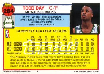 1992-93 Topps - Gold #284 Todd Day Back