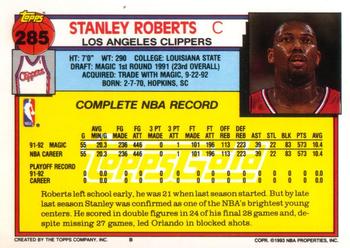 1992-93 Topps - Gold #285 Stanley Roberts Back