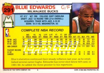 1992-93 Topps - Gold #291 Blue Edwards Back