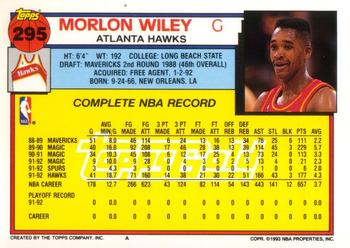 1992-93 Topps - Gold #295 Morlon Wiley Back