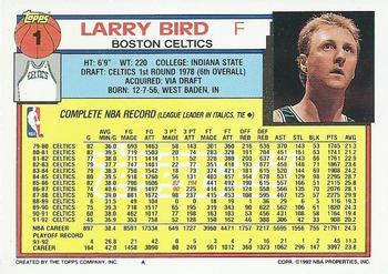 1992-93 Topps - Gold #1 Larry Bird Back