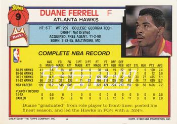 1992-93 Topps - Gold #9 Duane Ferrell Back