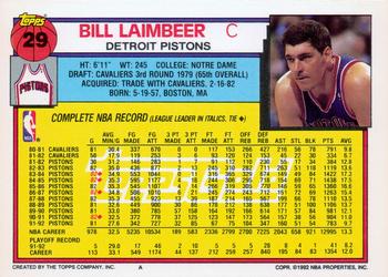 1992-93 Topps - Gold #29 Bill Laimbeer Back