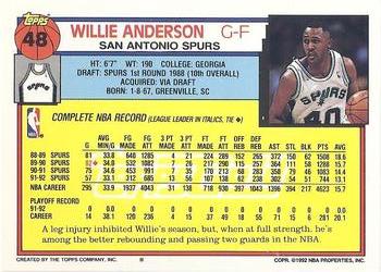 1992-93 Topps - Gold #48 Willie Anderson Back