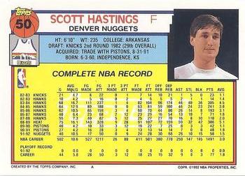 1992-93 Topps - Gold #50 Scott Hastings Back