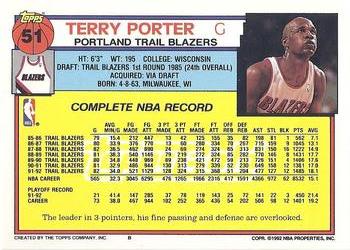 1992-93 Topps - Gold #51 Terry Porter Back