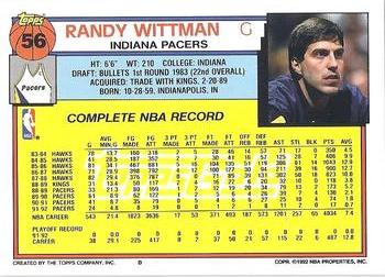1992-93 Topps - Gold #56 Randy Wittman Back