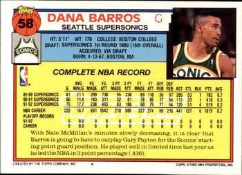 1992-93 Topps - Gold #58 Dana Barros Back