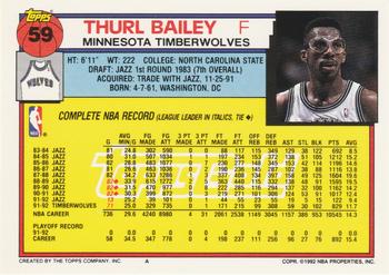 1992-93 Topps - Gold #59 Thurl Bailey Back