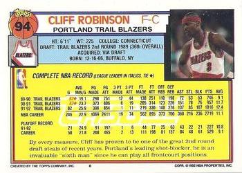 1992-93 Topps - Gold #94 Cliff Robinson Back