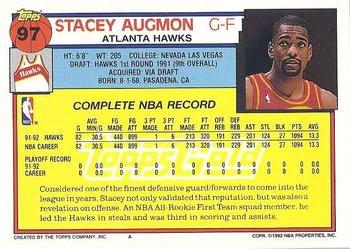 1992-93 Topps - Gold #97 Stacey Augmon Back