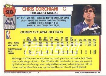 1992-93 Topps - Gold #98 Chris Corchiani Back