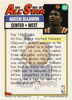 1992-93 Topps - Gold #105 Hakeem Olajuwon Back
