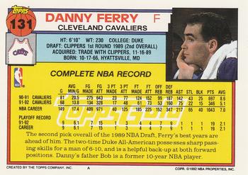 1992-93 Topps - Gold #131 Danny Ferry Back