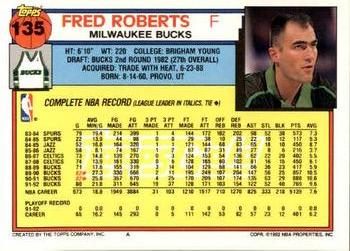 1992-93 Topps - Gold #135 Fred Roberts Back