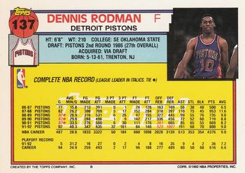 1992-93 Topps - Gold #137 Dennis Rodman Back