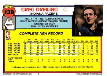 1992-93 Topps - Gold #139 Greg Dreiling Back