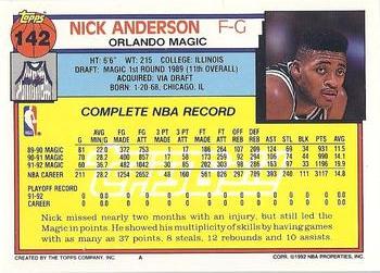 1992-93 Topps - Gold #142 Nick Anderson Back