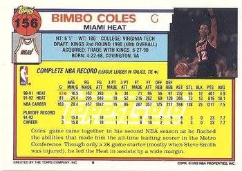 1992-93 Topps - Gold #156 Bimbo Coles Back