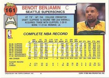 1992-93 Topps - Gold #161 Benoit Benjamin Back