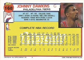 1992-93 Topps - Gold #168 Johnny Dawkins Back