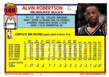 1992-93 Topps - Gold #169 Alvin Robertson Back