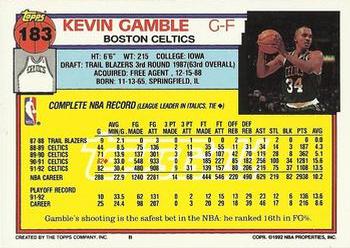 1992-93 Topps - Gold #183 Kevin Gamble Back