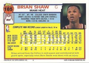 1992-93 Topps - Gold #185 Brian Shaw Back
