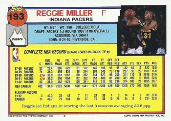 1992-93 Topps - Gold #193 Reggie Miller Back