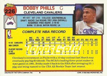 1992-93 Topps - Gold #226 Bobby Phills Back