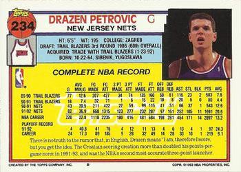 1992-93 Topps - Gold #234 Drazen Petrovic Back
