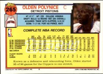 1992-93 Topps - Gold #265 Olden Polynice Back