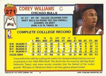 1992-93 Topps - Gold #271 Corey Williams Back