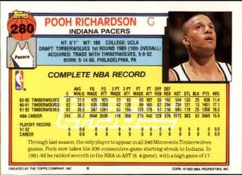 1992-93 Topps - Gold #280 Pooh Richardson Back