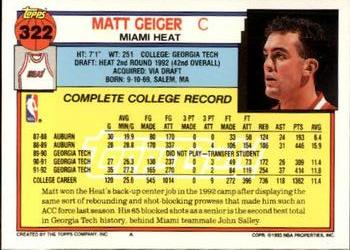 1992-93 Topps - Gold #322 Matt Geiger Back
