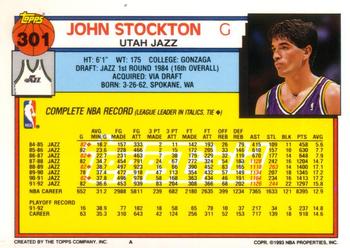 1992-93 Topps - Gold #301 John Stockton Back