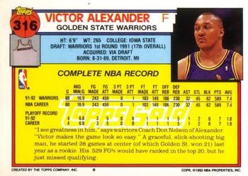 1992-93 Topps - Gold #316 Victor Alexander Back