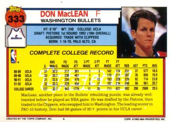 1992-93 Topps - Gold #333 Don MacLean Back