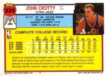 1992-93 Topps - Gold #335 John Crotty Back