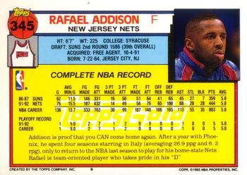 1992-93 Topps - Gold #345 Rafael Addison Back