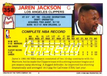 1992-93 Topps - Gold #358 Jaren Jackson Back