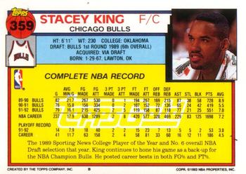 1992-93 Topps - Gold #359 Stacey King Back