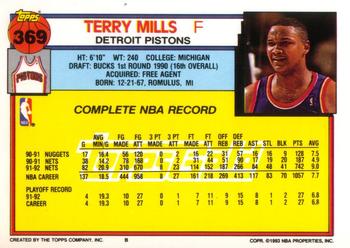 1992-93 Topps - Gold #369 Terry Mills Back