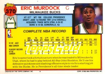 1992-93 Topps - Gold #370 Eric Murdock Back