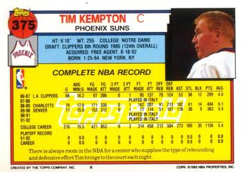 1992-93 Topps - Gold #375 Tim Kempton Back