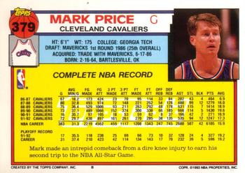 1992-93 Topps - Gold #379 Mark Price Back