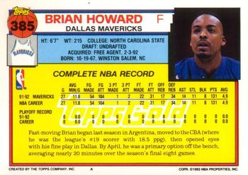1992-93 Topps - Gold #385 Brian Howard Back