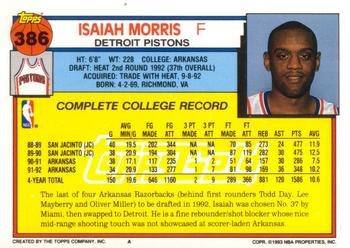 1992-93 Topps - Gold #386 Isaiah Morris Back
