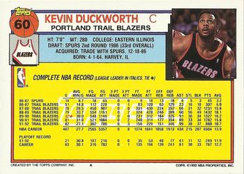 1992-93 Topps - Gold #60 Kevin Duckworth Back